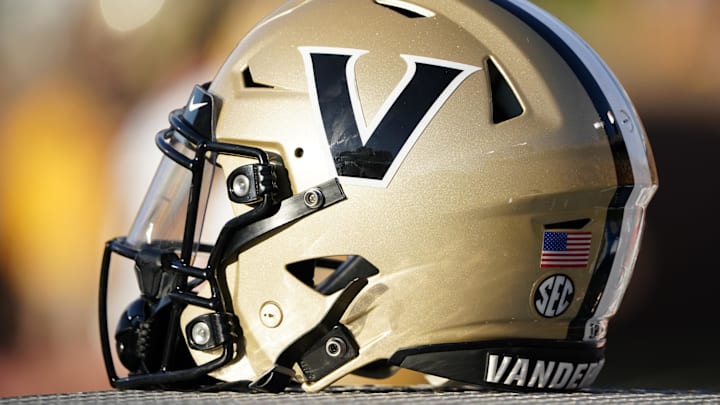Oct 22, 2022; Columbia, Missouri, USA; A detail view of a Vanderbilt Commodores helmet against the Missouri Tigers during the second half of the game at Faurot Field at Memorial Stadium. Mandatory Credit: Denny Medley-Imagn Images Oct 22, 2022; Columbia, Missouri, USA; A detail view of a Vanderbilt Commodores helmet against the Missouri Tigers during the second half of the game at Faurot Field at Memorial Stadium. Mandatory Credit: Denny Medley-Imagn Images